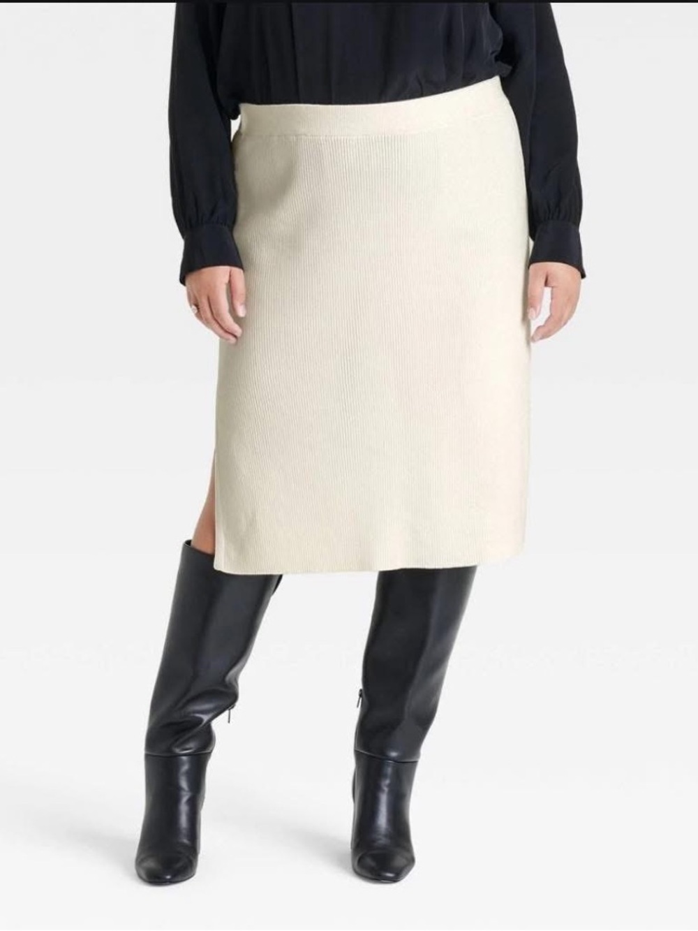 Women's MIDI Sweater Pencil Skirt - Ava & Viv™ Cream:2X